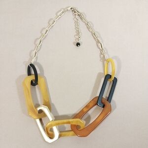 Contemporary Yellow and Brown Link Necklace with Silver Chain